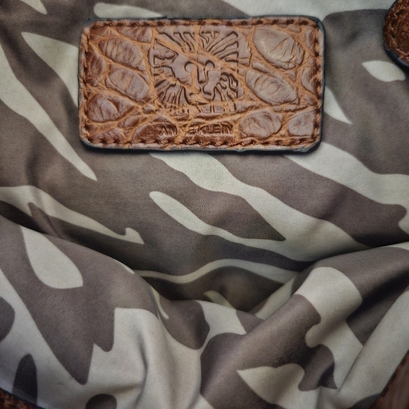 Anne Klein Faux Crocodile Brown Purse Handbag Chain Giraffe Block Safari Lining - Picture 7 of 12